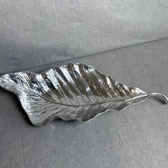 Beatriz Ball Autumn Leaf Platter Bowl Holiday Entertain Serving Party Silver - Picture 5 of 7